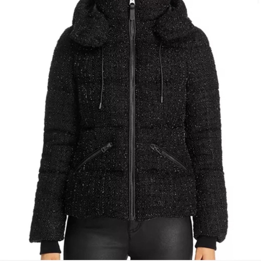 Mackage Women's Black Madalyn Tweed Down Puffer Hooded Coat